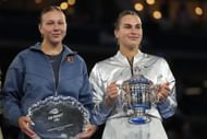 Aryna Sabalenka and Amanda Anisimova at the 2025 US Open at the USTA Billie Jean King National Tennis Center. (Photo via Getty Images)